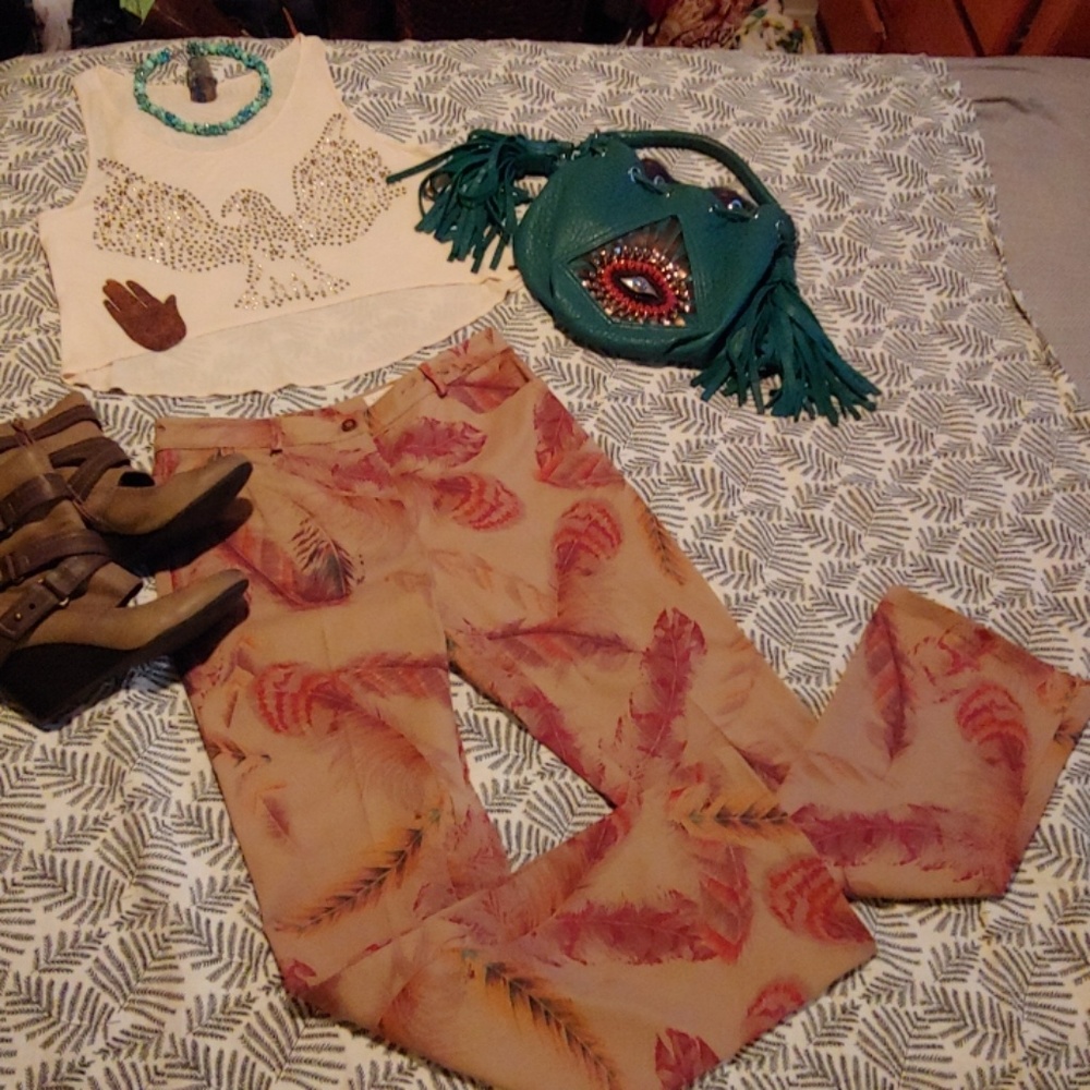 Painted indian feather jeans